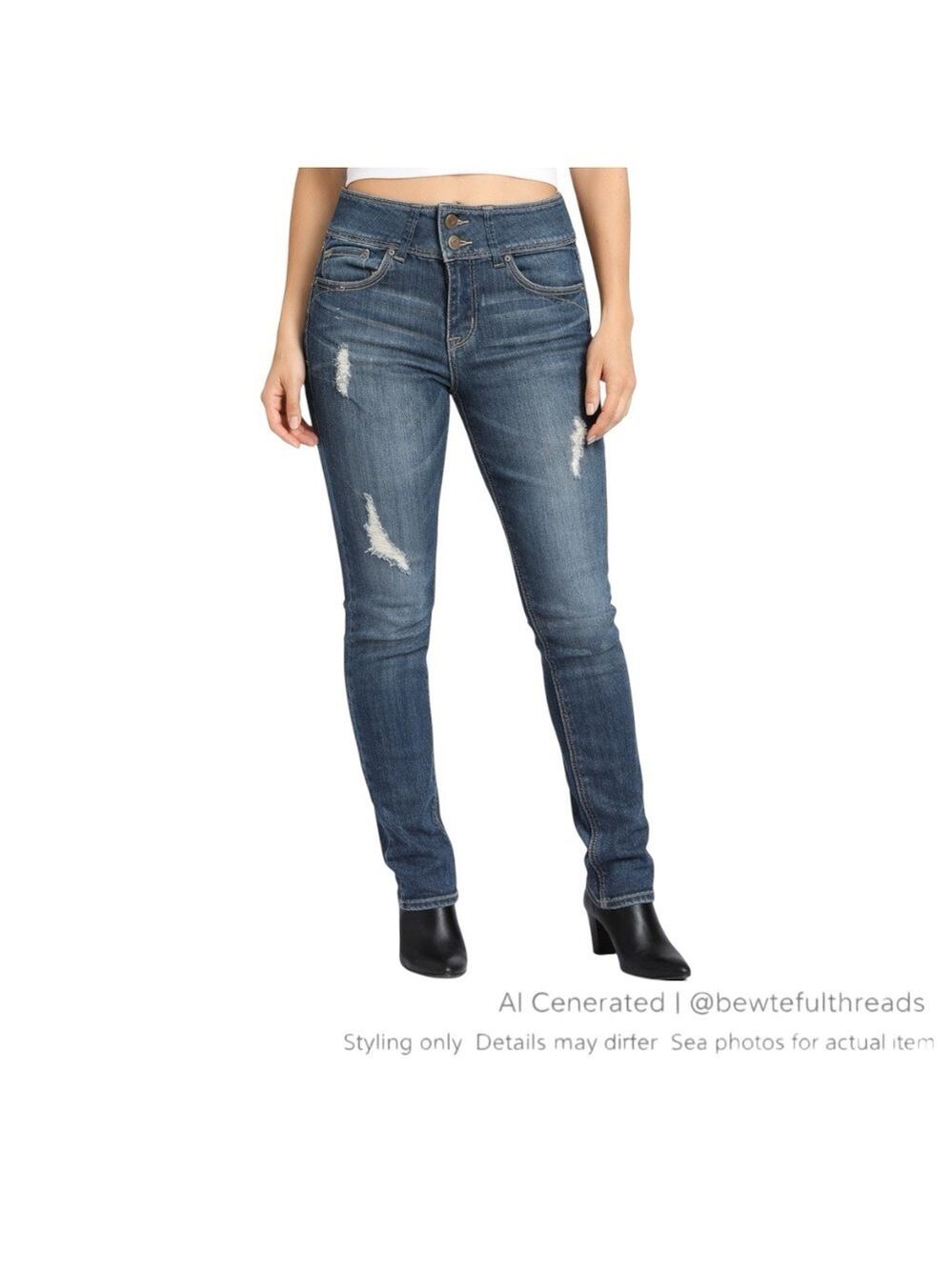 EVERMORE W26 Vintage Wash Distressed Skinny Jeans Blue Stretch Y2K Denim